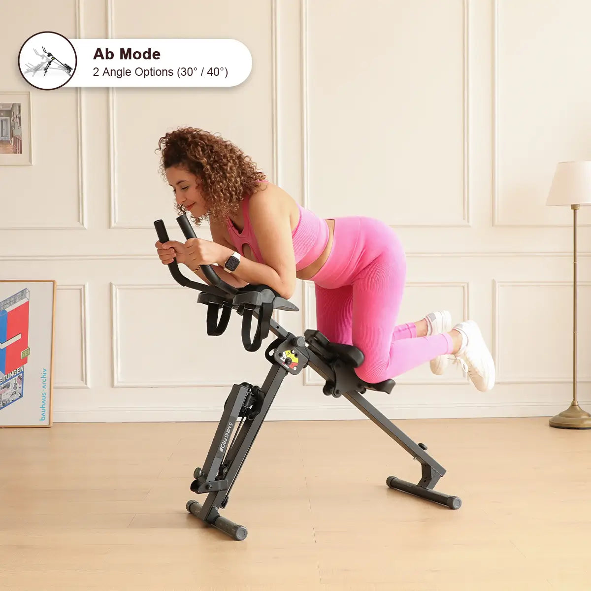 In ab mode, the Tousains 3 in 1 rowing machine offers two adjustable angles: 30 and 40 degree.