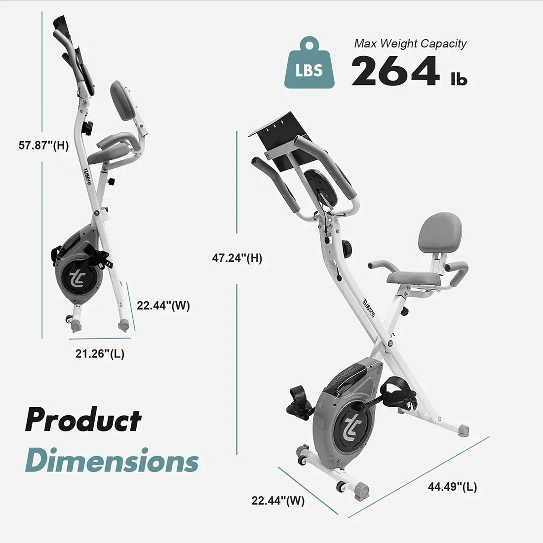 Tousains foldable exercise bike with a weight capacity of 264 lbs
