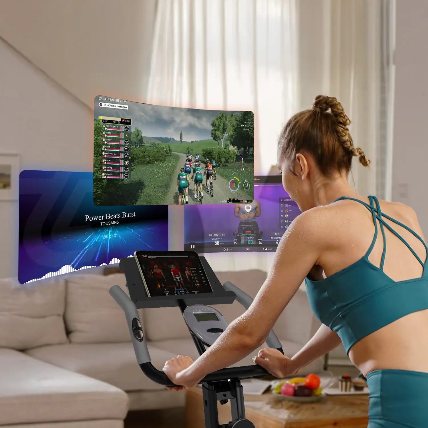 Tousains folding exercise bike with large device holder. 